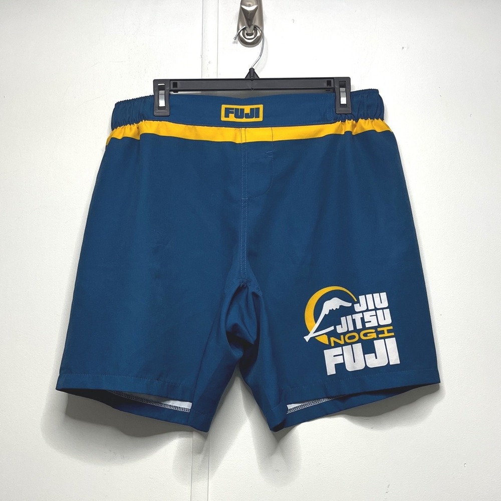 Fuji Jiu Jitsu NoGi Grappling Shorts Mens 34 Navy Blue Yellow MMA BJJ Training